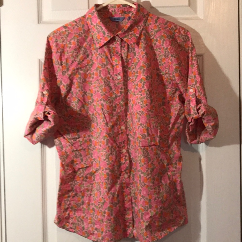 IZod women’s button down shirt 3/4 sleeve roll up floral size medium